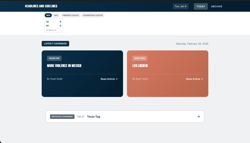 Headlines and Sidelines sports news site preview