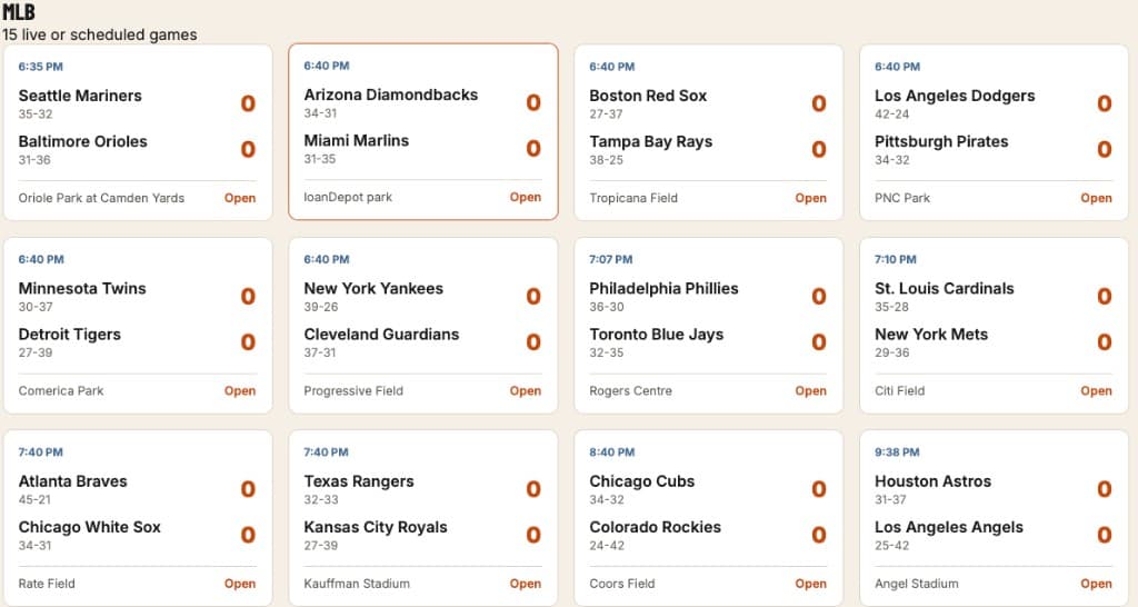 LockerRoom MLB scores dashboard preview